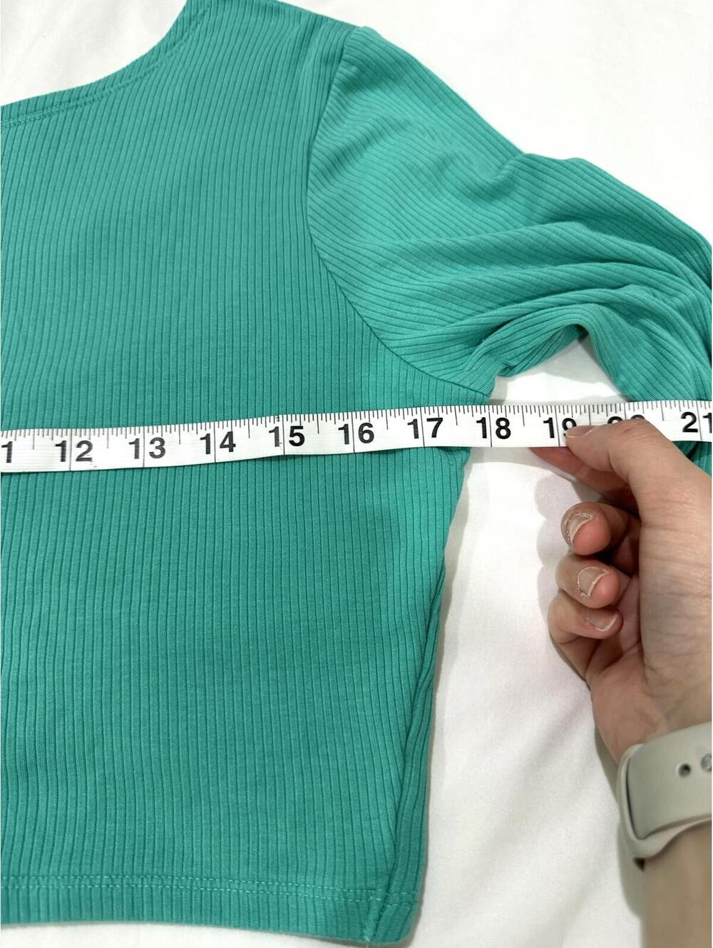 Aerie OFFLINE Teal Ribbed Modal Crop Top Long Sleeve Bow Thumbholes Large - Picture 8 of 9